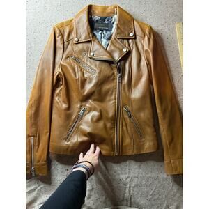 Wilson’s Leather Brown Motorcycle Biker Jacket Women’s Medium– Distressed Fading